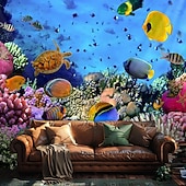 economico Arazzo della Spiaggia Oceanica-Tappeto appeso in stile paesaggistico con pesci dell'oceano Arte da parete Grande Tappeto Murale Decorazione Sfondo Fotografico Coperta Tenda per decorazione della camera da letto soggiorno