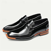 abordables Mocasines de cuero de primera calidad-Mocasines negros sin cordones de piel de vacuno de primera calidad para hombre con detalles en naranja en contraste, estilo formal para negocios y eventos especiales