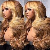 voordelige Pruiken van echt haar, met kanten voorzijde-Remy mensenhaar 5x5 Sluiting 4x13 Sluiting Pruik Middelste stuk Braziliaans haar Los golvend Meerkleurig Pruik 130% 150% Haardichtheid Ombre-haar Haar met highlights / balayage Natuurlijke haarlijn