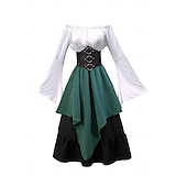 levne oblečení-Retro Středověké Sukně Tričko Ren Faire Zvonové Nahoře nabírané Viking Elfí Dámské Keltské Pirát Fantazie předvečer Všech svatých Karneval Plesová maškaráda Běžné / Denní LARP Dospělé Tričko Sukn