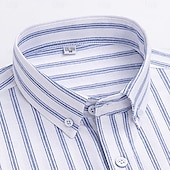 economico camicie oxford da uomo-Per uomo Camicie Camicia abbottonata Camicia Oxford Camicia non stirabile Camicia a righe A quadri / A righe / Chevron Matrimonio Ufficio e carriera Blu chiaro Bianco Blu marino Blu reale Manica lunga