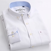billiga Button Down-skjortor för män-Herr Skjorta Knapp upp skjorta Slät Bröllop Fest Svart Vit Rosa Marinblå Långärmad Kavajslag Vår Höst Kläder Ficka