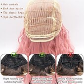 economico Parrucche trendy sintetiche-parrucca rosa per donna parrucca rosa bob con frangia, parrucche rosa chiaro corte e ondulate per costume cosplay