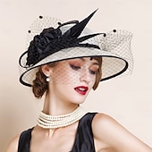 tanie Kapelusze na przyjęcia-kapelusze lniany melonik / kapelusz typu cloche kapelusz wiaderkowy kapelusz przeciwsłoneczny wesele przyjęcie herbaciane eleganckie wesele z piórkowym łączeniem nakrycie głowy nakrycie głowy