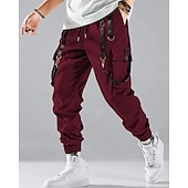 baratos Calças Cargo-Homens Calças Cargo Corredor Calças Com Cordão Bolso multi Cintura elástica com cordão Tecido Vestível Ao ar livre Diário Acampar e Caminhar Moda Clássico Preto Vinho