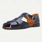 ieftine sandală de rochie-Sandale pentru bărbați din piele artificială maro, cu vârf deschis, cu curea cu cataramă reglabilă, stil casual pentru purtarea de zi cu zi