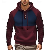 economico felpe con cappuccio da uomo di base-Per uomo Felpa con cappuccio Nero Vino Blu marino Cachi Grigio Con cappuccio Color Block Collage Tasche Sportivo Giornaliero Per eventi Poliestere Streetwear Essenziale Informale Autunno Inverno