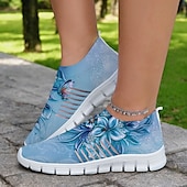 abordables Baskets femme-Baskets Flyknit à imprimé floral avec tige respirante, semelle légère et coupe confortable pour les promenades décontractées et les activités de plein air