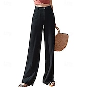 economico Pantaloni in lino e cotone semplici-Per donna Pantaloni in cotone e lino Pantaloni Palazzo Moda Streetwear Comfort Lunghezza intera Vita Alta Semplice Tasca Comodo All&#039;aperto Confortevole Streetwear Abbigliamento quotidiano Uscire Nero