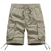 economico Classico-Per uomo Pantaloncini modello cargo Pantaloncini Bermuda A cordoncino Vita elastica Multi tasca Liscio Traspirazione umidità Indossabile Lunghezza del ginocchio Esterno Informale Giornaliero Di