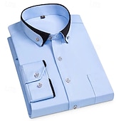 economico Camicie Button Down da uomo-Per uomo Camicia Camicie Camicia con bottoni Tinta unica Matrimonio Feste Nero Bianco Rosa Vino Manica lunga Bavero Primavera Autunno Abbigliamento Tasche