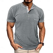 tanie Casualowa koszulka Henley-Męskie Koszulka z guzikami Koszula Henley Koszulka z krótkim rękawkiem Koszulka Krótki rękaw Henley Lato Jednolity/zwykły kolor Moda Designerskie Moda Urlop Ulica Wyjściowe Czarny Niebieski
