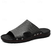 preiswerte Lässige Sandalen-lässige braune Slide-Sandalen für Herren mit Krokoprägung und strapazierfähiger Gummisohle – bequeme Outdoor-Schuhe für Sommer, Strand und Alltag