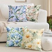 baratos estilo floral e plantas-Capa Decorativa de Almofadas Florais 1PC Capa de Almofada Quadrada Macia para Sofá do Quarto Sala de Estar
