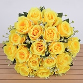abordables Cadeaux-Cadeaux de Noël pour les femmes Maman Elle bouquet de roses artificielles en soie jaune réaliste de 18 pcs - décoration intérieure cadeau pour amis et famille - parfait pour la Saint-Valentin Noël
