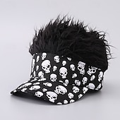 billige Baseballcaps for menn-Herre Visirhatt med piggparykker Falsk hårvisir Parykk menn solhatt Baseballcaps Parykkhatt Svart kaffe 100% bomull Trykt mønster Mote Fritid Daglig Festival Hodeskaller Justerbare Solkrem Pustende