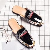 cheap Semi-Formal-Men&#039;s Slip-On Mules with Glossy Black Patent Leather and Floral Print Design, Adjustable Strap, Perfect for Casual and Fashionable Occasions