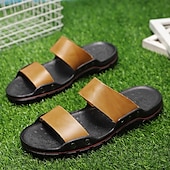 cheap Dress Sandals-&quot;Men&#039;s Black and Yellow Slide Sandals with Wide Straps, Casual Style for Outdoor and Beach Wear