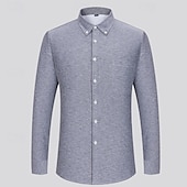 billiga Button Down-skjortor för män-Herr Skjorta Knapp upp skjorta Randig Bröllop Fest Vit Marinblå Blå Himmelsblå Långärmad Kavajslag Höst Vinter Kläder Fleece