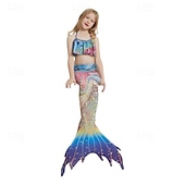 billiga Mermaid Baddräkt-Barn Flickor Badkläder för sjöjungfrun Baddräkt Helgdag Strand Vågar Semester Tropisk Baddräkter 4 år + Sommar Vit Gul
