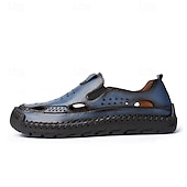 cheap Casual Sandals-Men&#039;s Brown Leather Slip-On Sandals with Perforated Detailing and Stretch Panels – Comfortable and Stylish for Casual Wear, Outdoor and Summer Activities