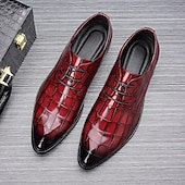 economico Formale-scarpe stringate in similpelle con motivo coccodrillo bordeaux da uomo, eleganti calzature formali per lavoro, matrimoni e occasioni speciali