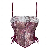 olcso Felsők-Retró Középkori Reneszánsz Fűző Prsluk Bustier Ren Faire Fűzős Virágos Jacquardszövet Női Kelta Fantasy királyi Mindszentek napja Farsang Parti Alkalmi / Napi LARP Felnőttek Fűző