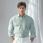 cheap Men&#039;s Elite Shirts-Men&#039;s Oxford Shirt Light Khaki Light Green Light Grey Long Sleeve Striped Button Down Collar School Wedding Buttons Clothing Apparel Neutral Fashion Daily