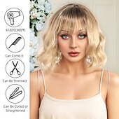 お買い得  トレンドの合成ウィッグ-人工毛ウィッグ ウェーブ カーリーウィーブ アシメントリー・ヘアカット ニートバング 機械製 かつら 30 インチ A1 合成 女性用 クラシック 快適 カラーグラデーション マルチカラー