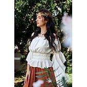 levne Topy-Retro Středověké Renesanční Halenka / košile Ren Faire Volánkový rukáv Viking Elfí Pod rameny Pevná barva Dámské Keltské Pirát Fantazie předvečer Všech svatých Karneval Dovolená Běžné / Denní LARP