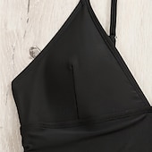 abordables Maillots une pièce et tankinis-Femme Maillot de bain 1 pièce V Profond Maillots de Bain Couleur Pleine Maillots de Bain Noir Respirable Séchage rapide Poids Léger Sans Manches - Natation Surf Plage Eté Printemps