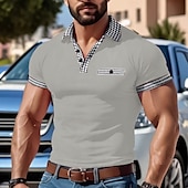preiswerte Klassisches Poloshirt für Herren-Herren Golfhemd Golf Poloshirts Arbeit Casual Kargen Kurzarm Basic Modern Farbblock Patchwork Knopf Sommer Frühling Regular Fit Schwarz Weiß Rote Marineblau Blau Beige Golfhemd