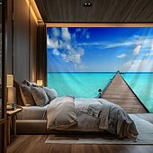 Недорогие Тапестри́ на океа́нском пляже-Пейзаж Пляж Висячая Гобелен настенное искусство Пальма Большой гобелен Муральное декор Фотографический фон Плед занавеска Дом Спальня Гостиная Декорация