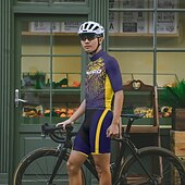 economico Set di abbigliamento da uomo-Per uomo Maglia con pantaloncini da ciclismo Manica corta Ciclismo da montagna Cicismo su strada Blu marino Bicicletta Elastene Gli sport Lettere &amp; Numeri Abbigliamento