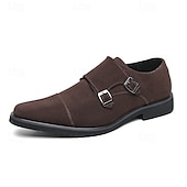 abordables Officiel-chaussures à double boucle marron pour hommes, tige en daim avec détails de boucle, chaussures élégantes pour les occasions formelles et décontractées