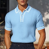 levne Pánské klasické polo-Pánské Top z žebrovaného úpletu Golfové polokošile Dovolená Klopa Žebrovaný polo límec Krátký rukáv Základní Moderní Barevné bloky Slátanina Knoflíky Jaro léto Běžný Bílá Bordó Námořnická modř Šed