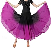 voordelige Ballroom danskleding-vrouwelijke ballroomdans swingrok dansvoorstelling rok gradiëntkleur moderne dans lange rok
