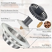 cheap Kitchen Utensils &amp; Gadgets-3 in 1 Kitchen Sink Stopper, Pop Up Kitchen Sink Drain Strainer, with An Extra Basket Strainer, Kitchen Sink Drain Stopper for US Standard 3-1/2 Inch, Brass Material Electroplate Silver