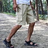 baratos Ar livre-Homens Bermuda Cargo Calção Shorts de verão Shorts de Trilha Com Cordão Cintura elástica Bolso multi Tecido Conforto Vestível Comprimento do joelho Ao ar livre Esporte Diário Moda Casual Preto Azul