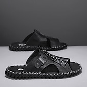 abordables Sandalias casuales-Sandalias casuales marrones para hombre con tira de cuero y elegantes detalles de costura: cómodas para usar a diario, en la playa y para salidas relajadas