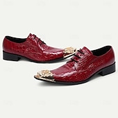 abordables Chaussures de Costume Élémentaires-Chaussures de ville en cuir rouge à motif crocodile premium avec embout doré tête de lion dorée – Chaussures formelles élégantes pour occasions spéciales