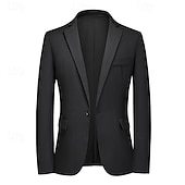 billige Blazere for menn-Herre Blazer Virksomhet Cocktailfest Bryllupsfest Mote Fritid Vår Høst Lin عادي Knapper Lomme Bekvem Enkeltkneppet Blazer Svart Gul Navyblå Himmelblå