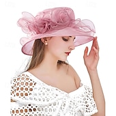 levne Party klobouky-organza church fascinator svatební čajový dýchánek derby klobouky pro ženy květina široká krempa sluneční klobouk