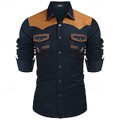 preiswerte Herrenhemd zum Knöpfen-Herren Hemd Sommerhemd Freizeithemd Knopfhemd Hellkaki Schwarz Rote Marineblau Blau Langarm Farbblock Revers Urlaub Hawaiianisch Button-Down Bekleidung Baumwollmischung Mode Lässig Bequem