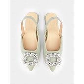 economico Ballerine da donna-tacchi alti in raso verde con fibbia in cristallo – scarpe casual eleganti per donna, perfette per eventi diurni, feste o cocktail