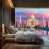 baratos tapeçaria de paisagem-Tapeçaria de Parede do Taj Mahal Paisagem Grande Tapeçaria Mural Decoração Fundo Fotográfico Cobertor Cortina Decoração para Casa Quarto Sala de Estar