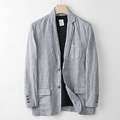levne Pánské klasické blejzry-Pánské Blazer ze 100% lnu Blejzr Obchod Koktejlový večírek Svatebnívečírek Módní Na běžné nošení Jaro Podzim 100% len Pevná barva Kapsy Knoflíky Pohodlné Jednořadé Blejzr Námořnická modř Khaki Šedá