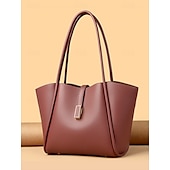cheap Handbag &amp; Totes-Women&#039;s Green Faux Leather Tote Bag, Simple Design, Gold Buckle Decoration - Stylish and Practical Tote Bag for Work, Shopping and Daily Use Black White Red