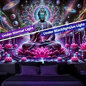 cheap Blacklight Tapestries-Blacklight Tapestry Glow in the Dark Glow Party UV Reactive Trippy Misty Mandala Boheian Buddha Nature Landscape Hanging Tapestry Wall Art Mural for Living Room Bedroom