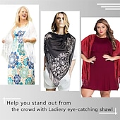 cheap Wedding Guest Wraps-Ladiery Women&#039;s Floral Lace Scarf Shawl with Tassels, Soft Mesh Fringe Wraps for Wedding Evening Party Dresses